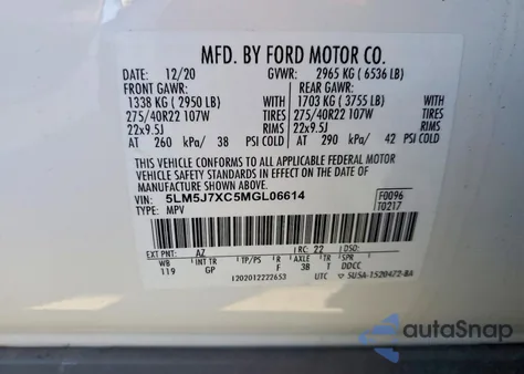 2021 Lincoln Aviator Reserve z USA, uszkodzony, nr VIN 5LM5J7XC5MGL06614